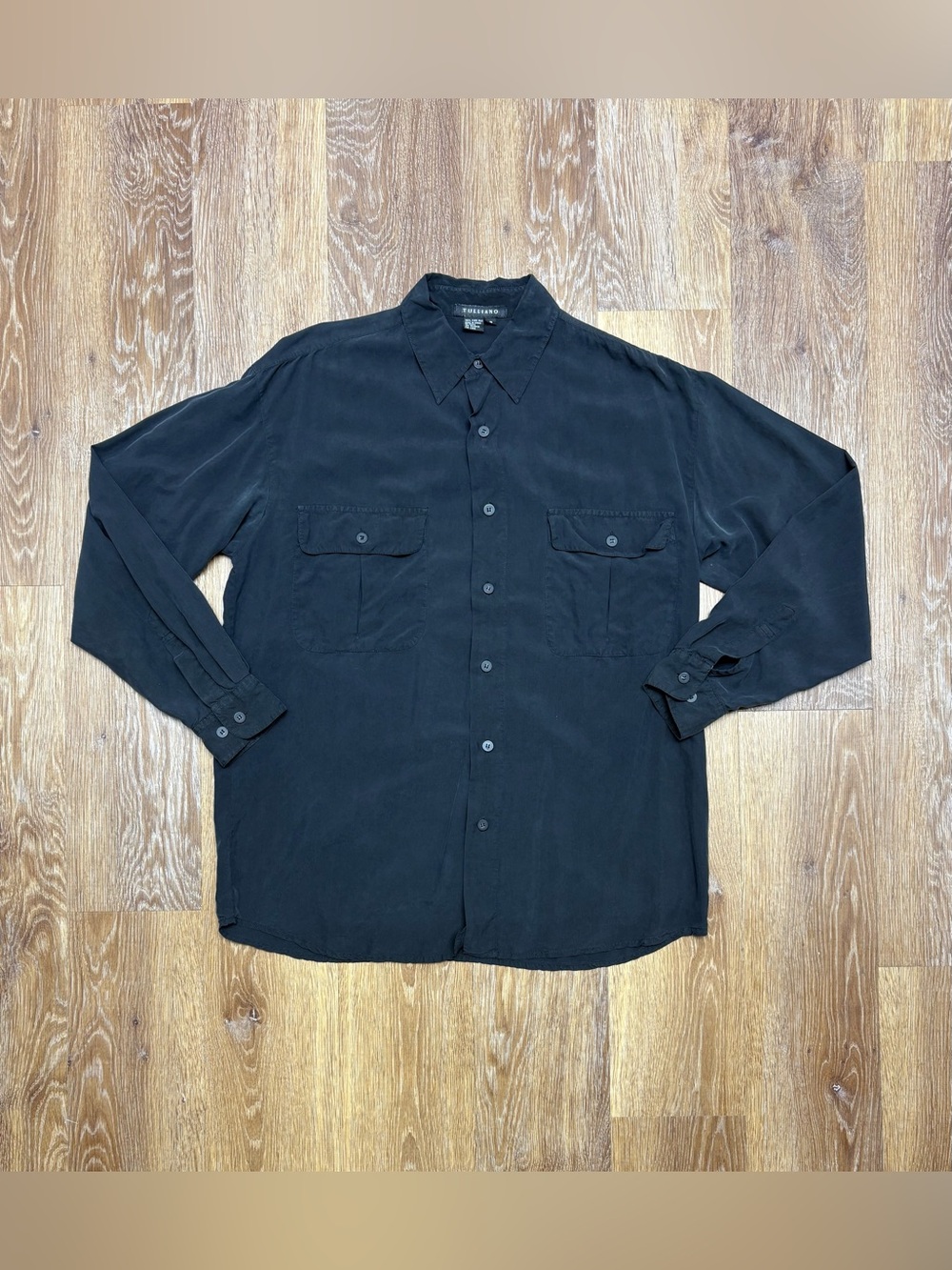 Tulliano Black Long-Sleeve Button-Down Shirt with Chest Pockets